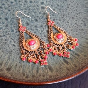 Pink and gold chandelier earrings